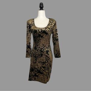 💜M💜 Vintage Mini Dress Party Event Bodycon Lace Panel Low Back Velvet Paisley